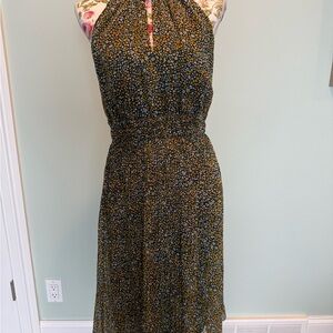 MICHAEL Michael Kors Floral Halter Midi Dress in Black and Yellow